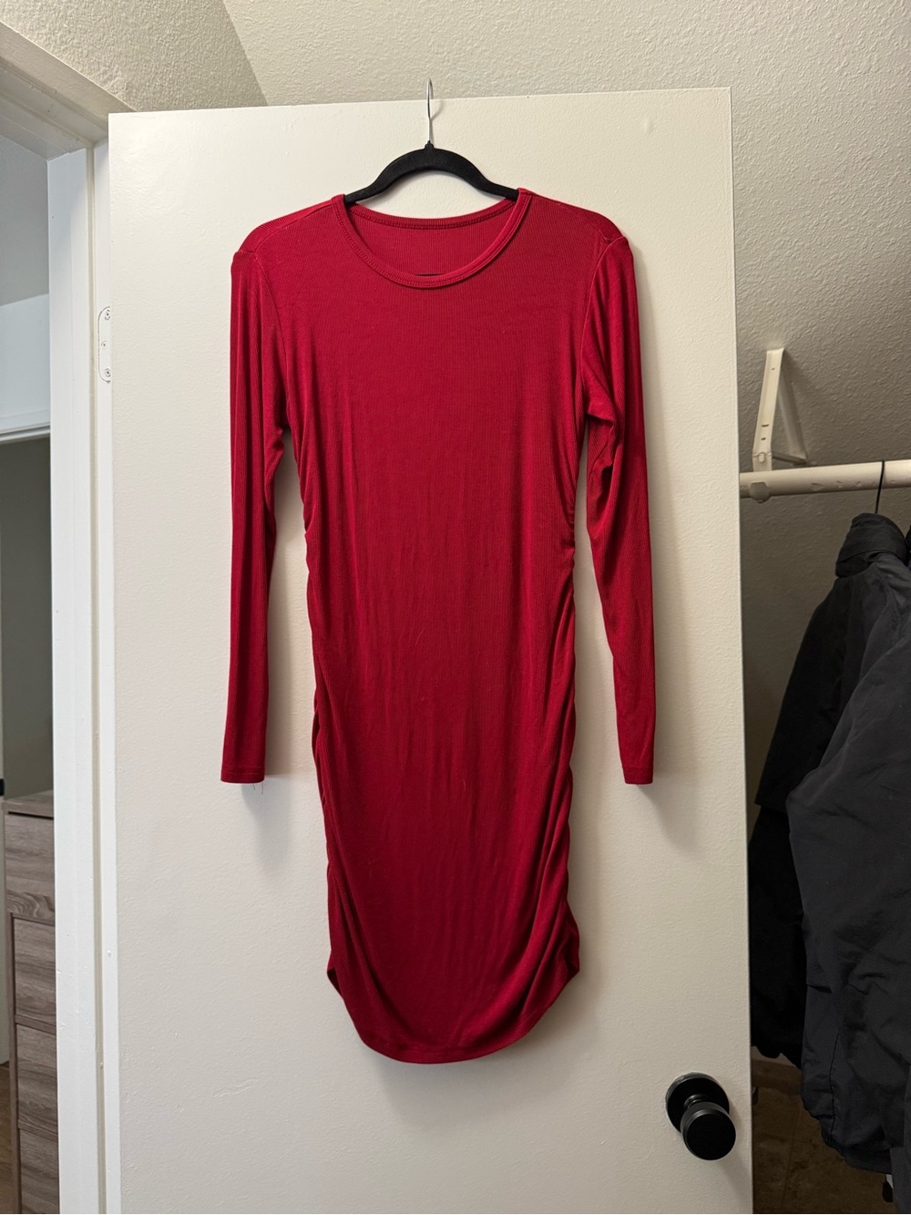 Long-Sleeve Red Bodycon Midi Dress